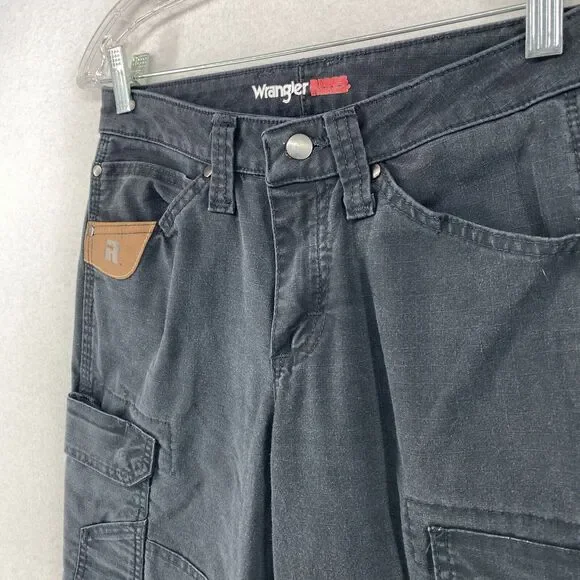WRANGLER Pants Womens 2 x 32 Riggs Workwear Cargo Carpenter Ripstop Canvas Black - Picture 2 of 16